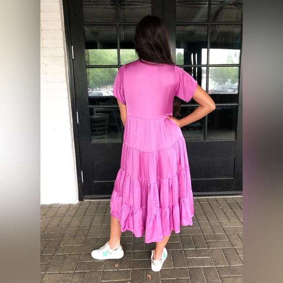 KARLIE Catalina Tiered Midi Dress in Magenta SZ S - Picture 3 of 8